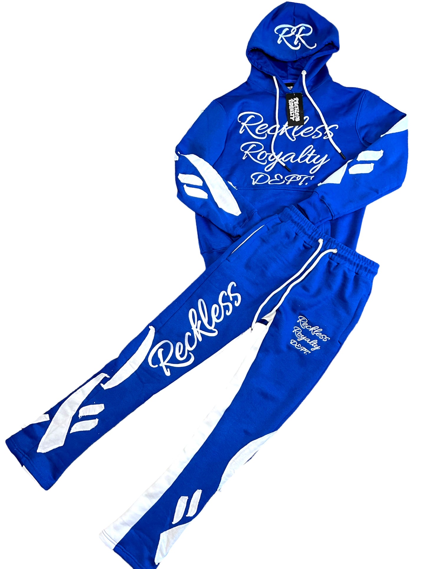 Blue Stacked Distressed Sweatsuit