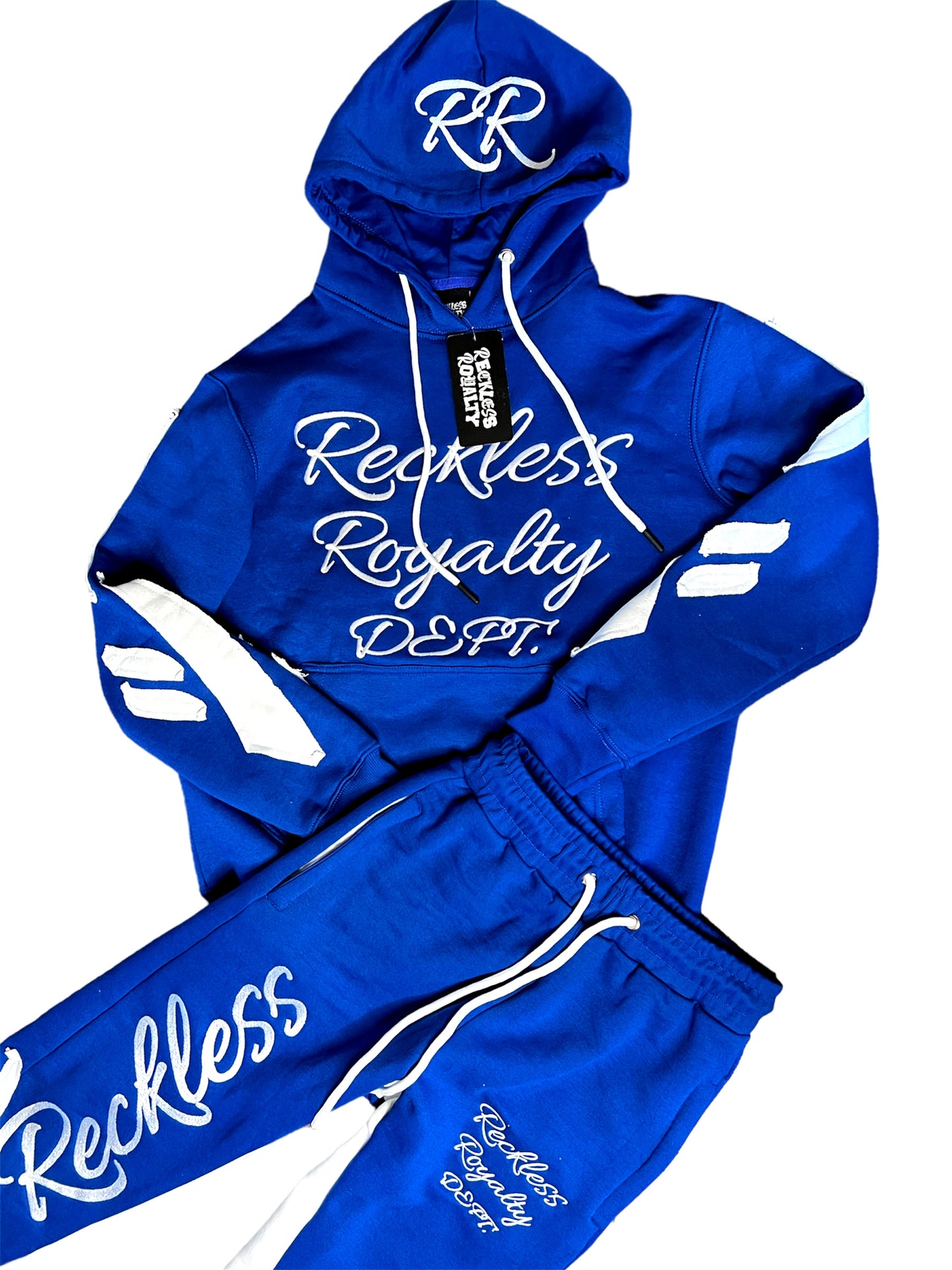 Blue Stacked Distressed Sweatsuit