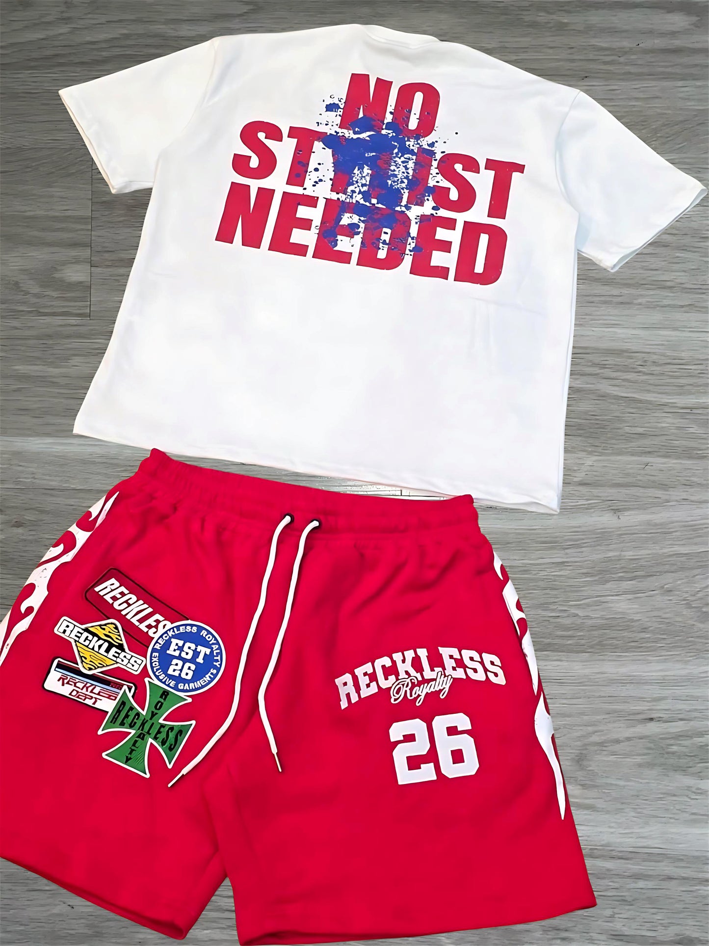 Red Graphic Patched Set