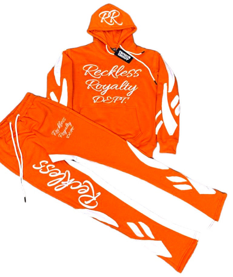 Orange Stacked Distressed Sweatsuit