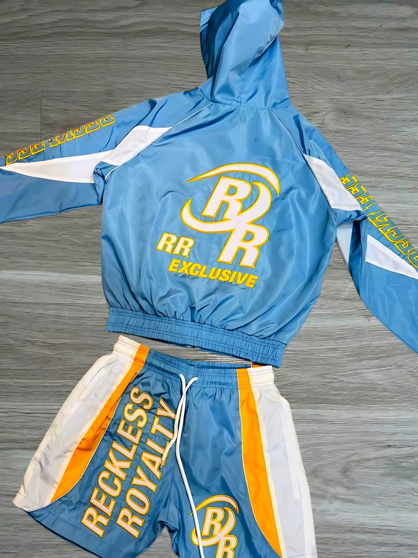 Blue & White Reflective Windbreaker Set