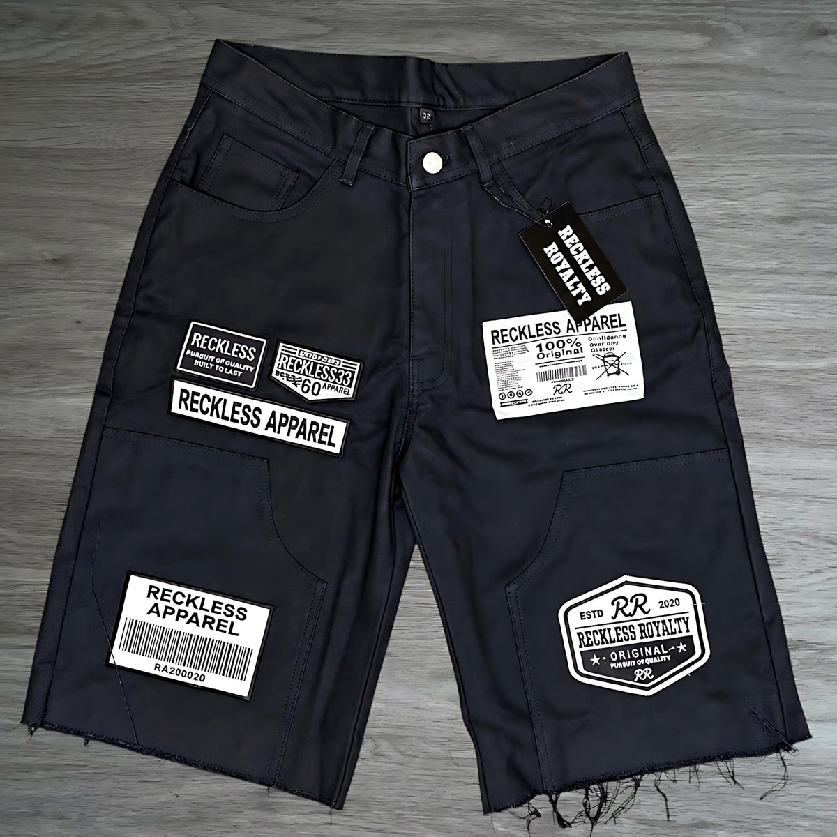 Black Patch Jean Shorts