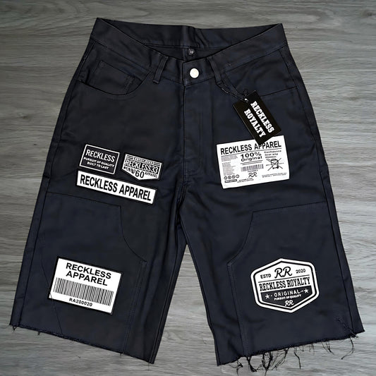 Black Patch Jean Shorts