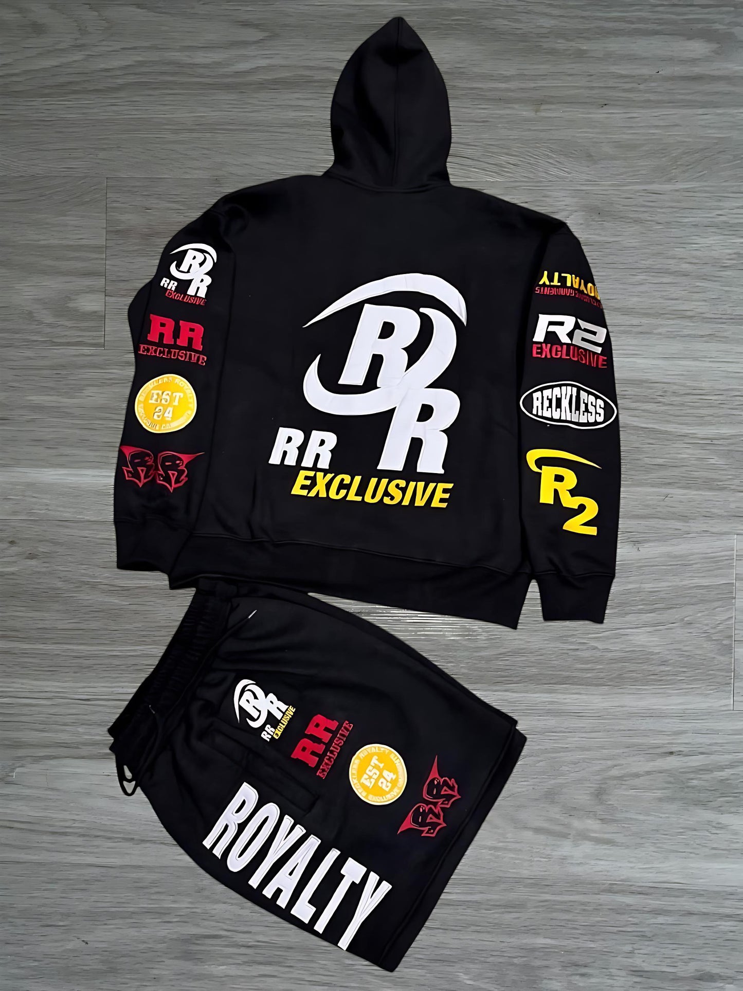 Black 3 Zip Hoodie Set