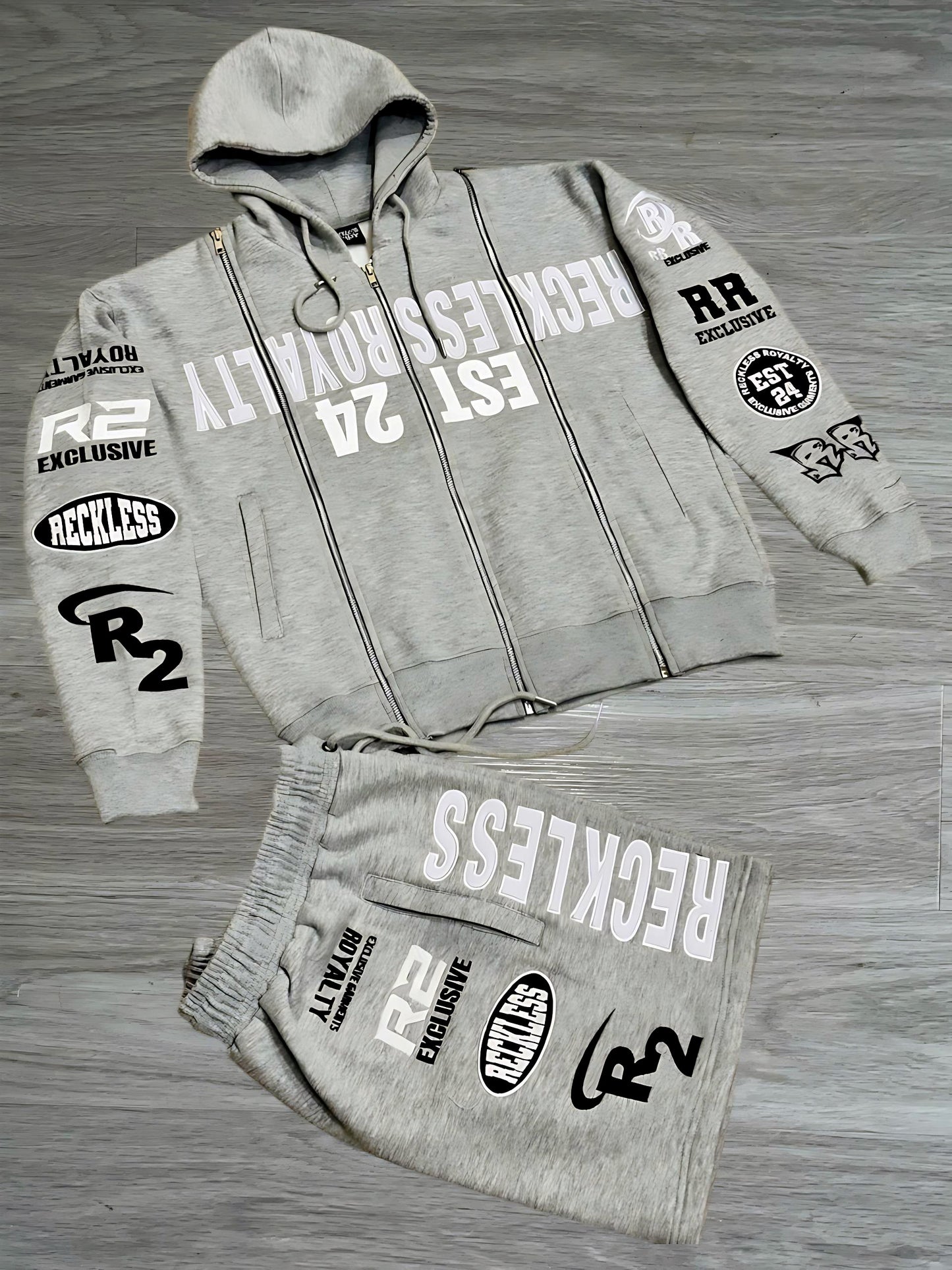 Grey 3 Zip Hoodie Set