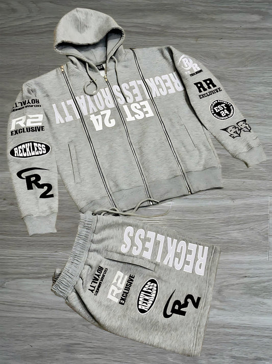 Grey 3 Zip Hoodie Set