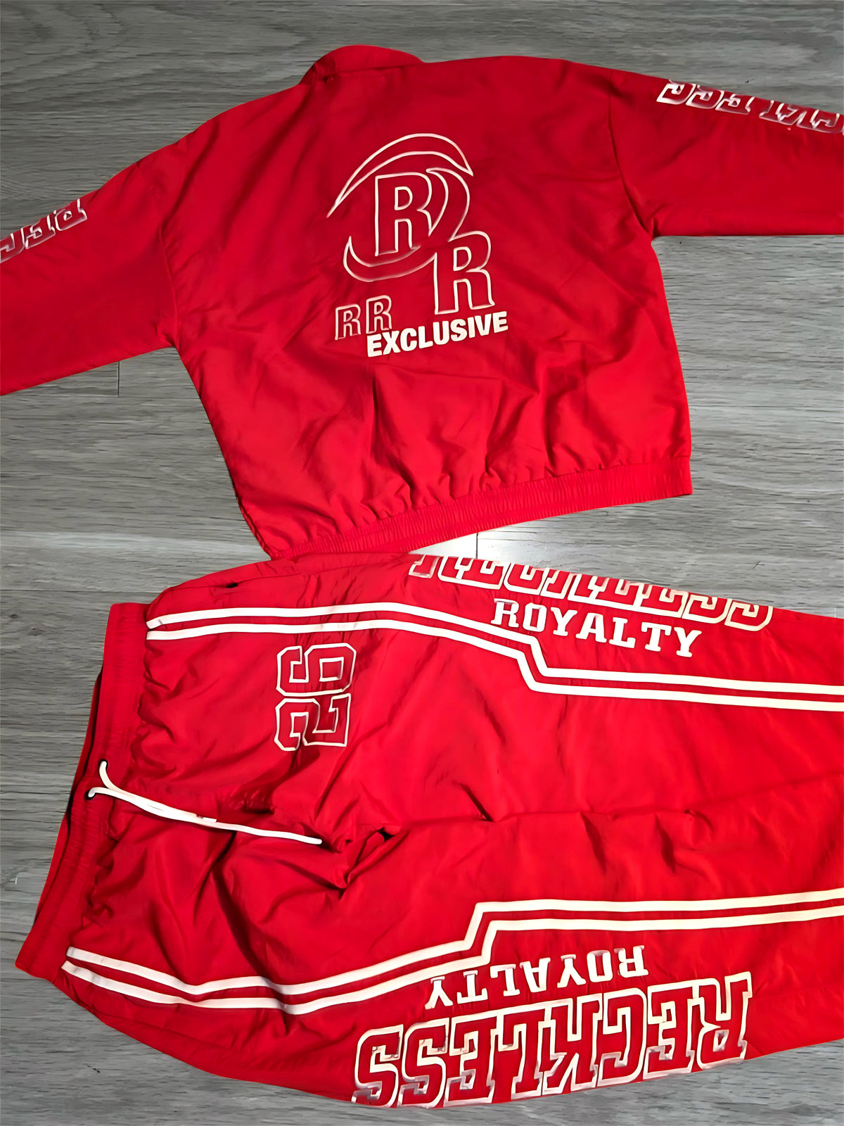 Red & White Windbreaker Pants Set