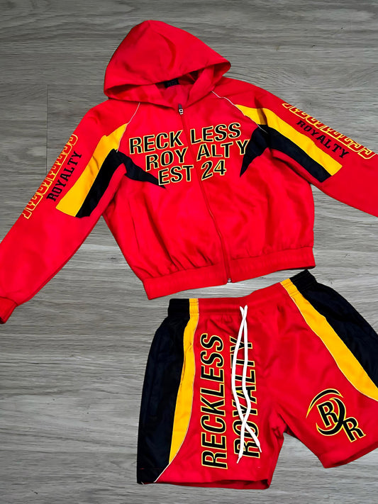 Red & Black Reflective Windbreaker Set