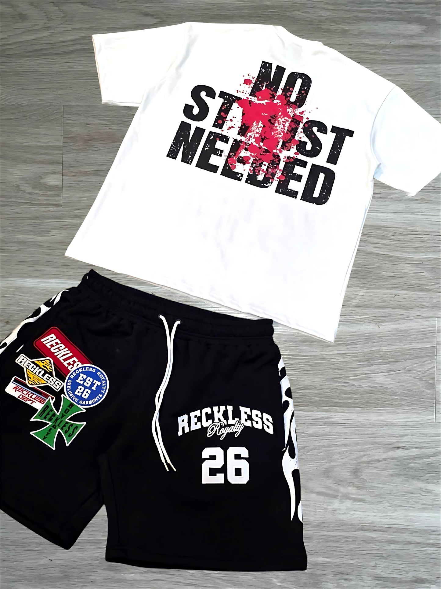 Black Graphic Patched Set