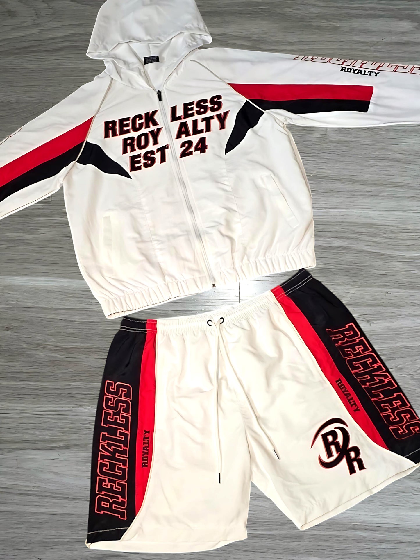 Red And White Windbreaker Set