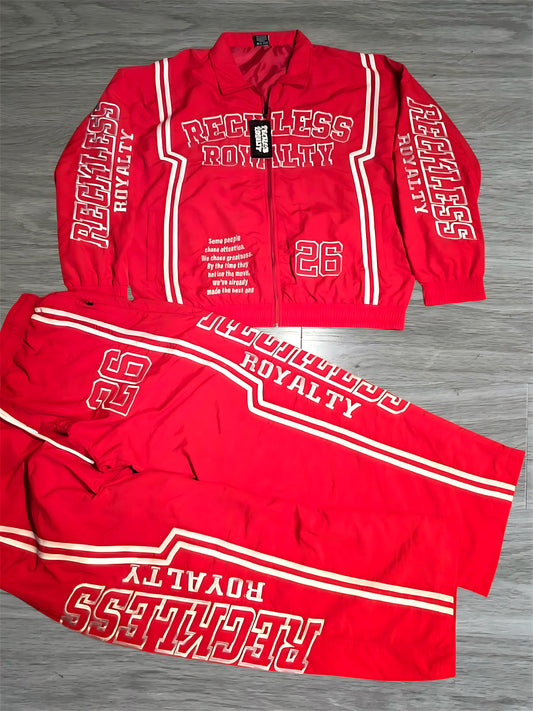Red & White Windbreaker Pants Set