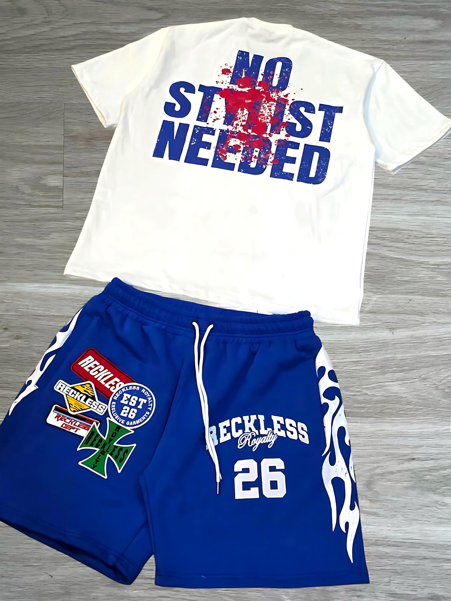 Blue Graphic Patched Set