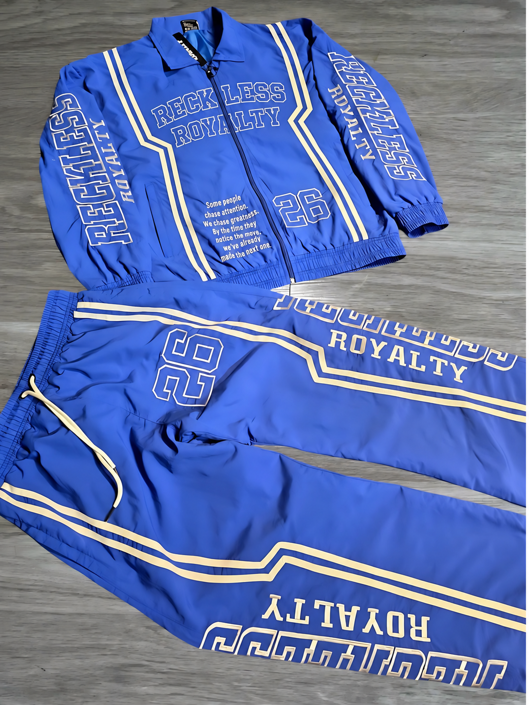 Blue & White Windbreaker Pants Set
