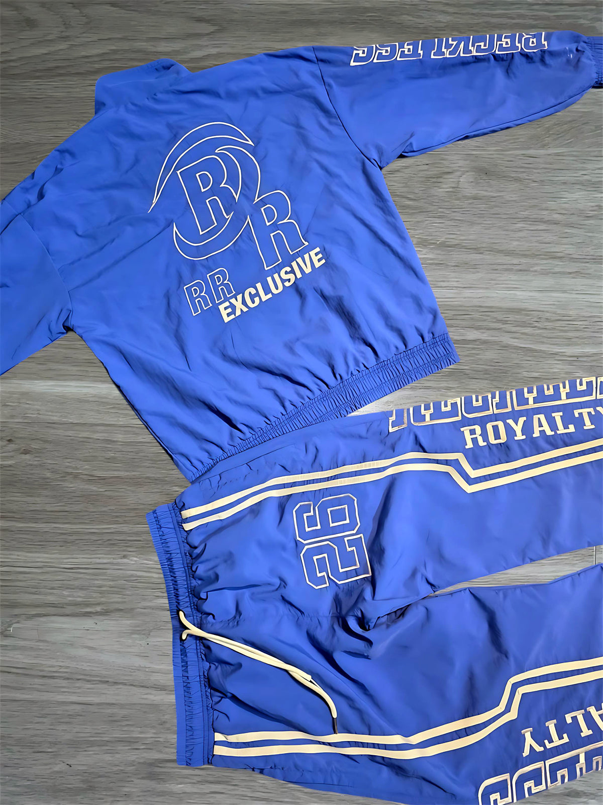 Blue & White Windbreaker Pants Set
