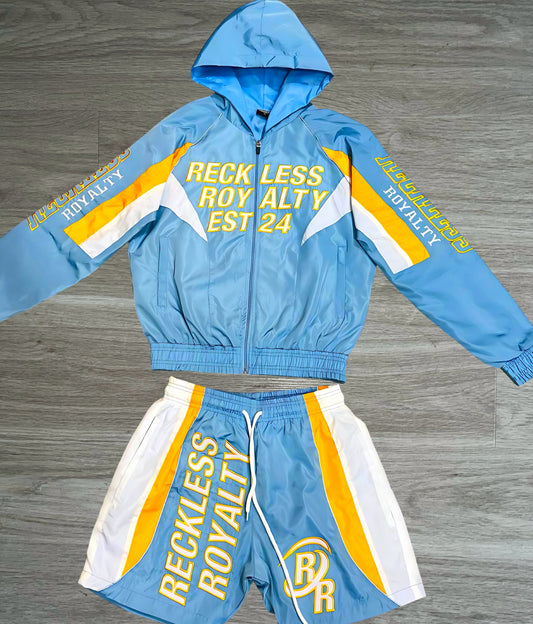 Blue & White Reflective Windbreaker Set