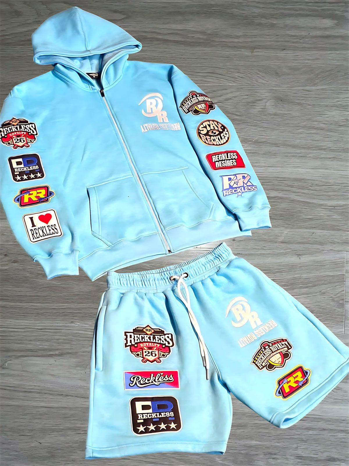 Blue Patched Short Set
