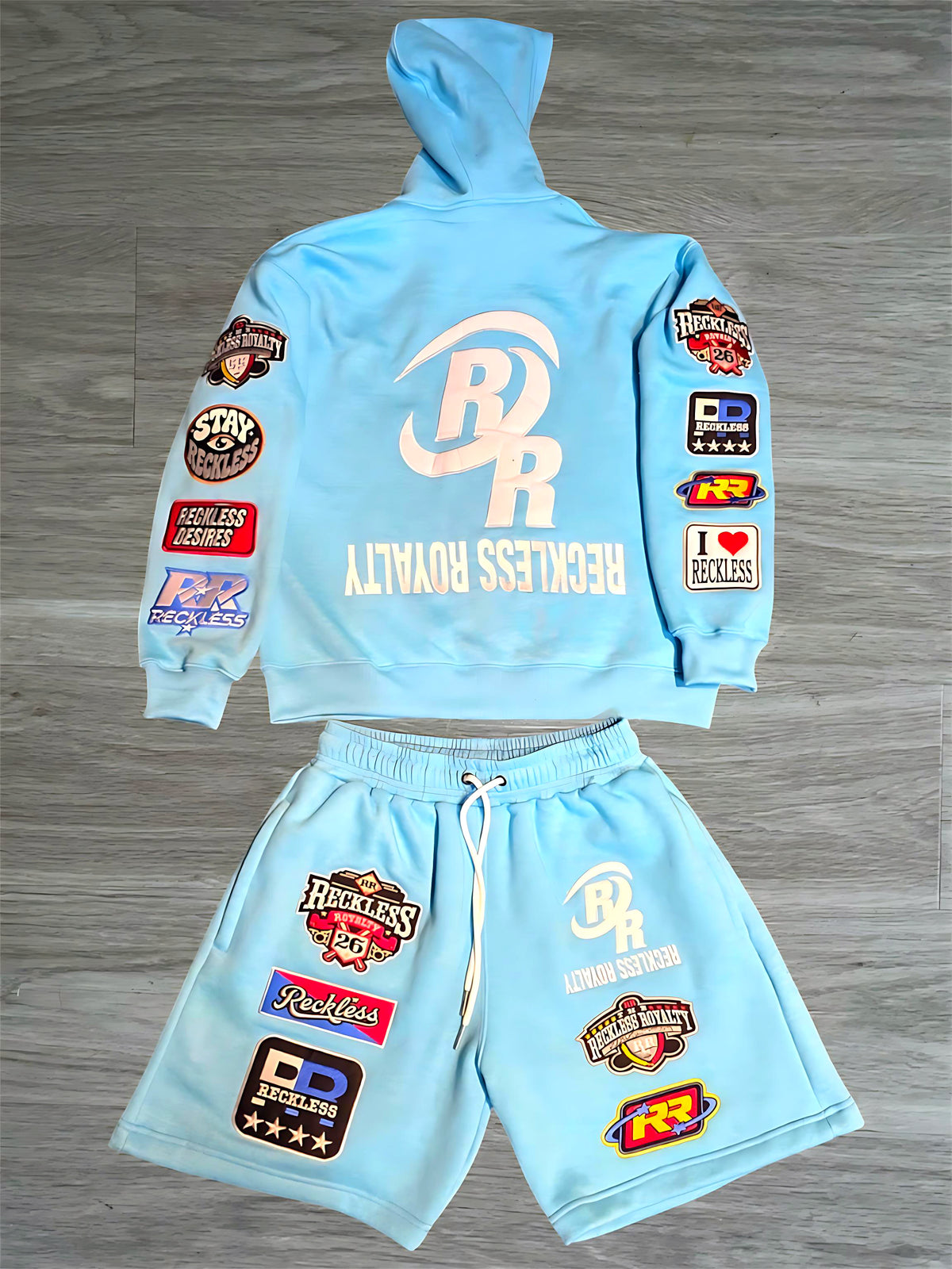 Blue Patched Short Set