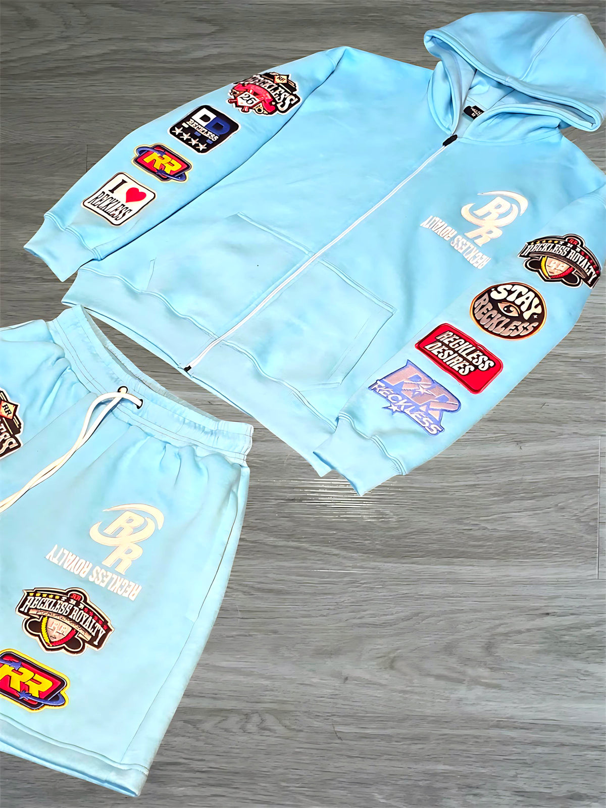 Blue Patched Short Set